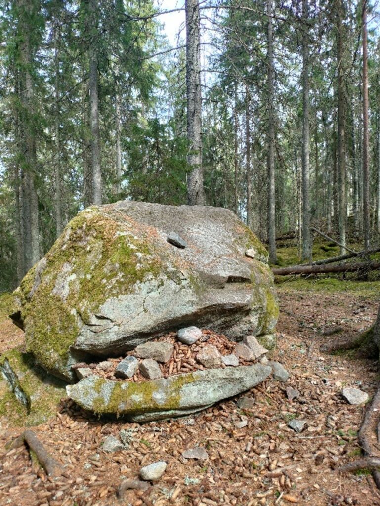 Askolan hiidenkirnuille johtavan polun varrella oleva kivi.
