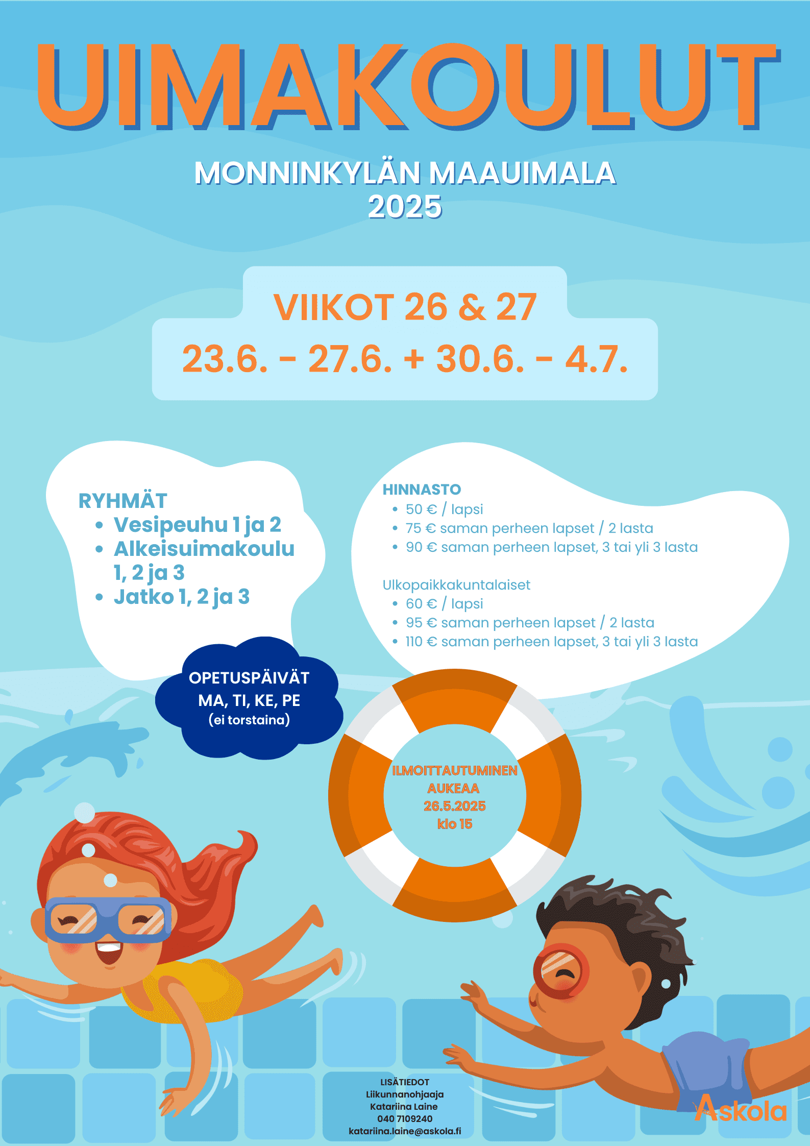 uimakoulut 2025 Askolassa mainoskuva