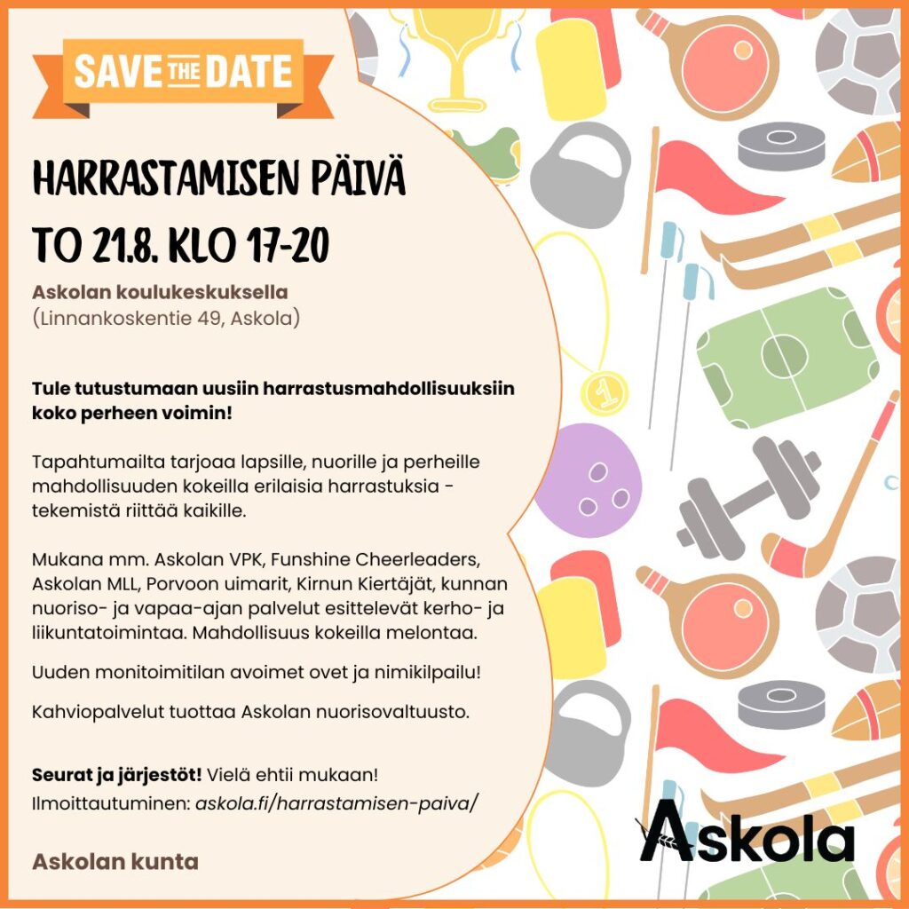 mainoskuva harrastamisen päivä Askolassa 21.8.