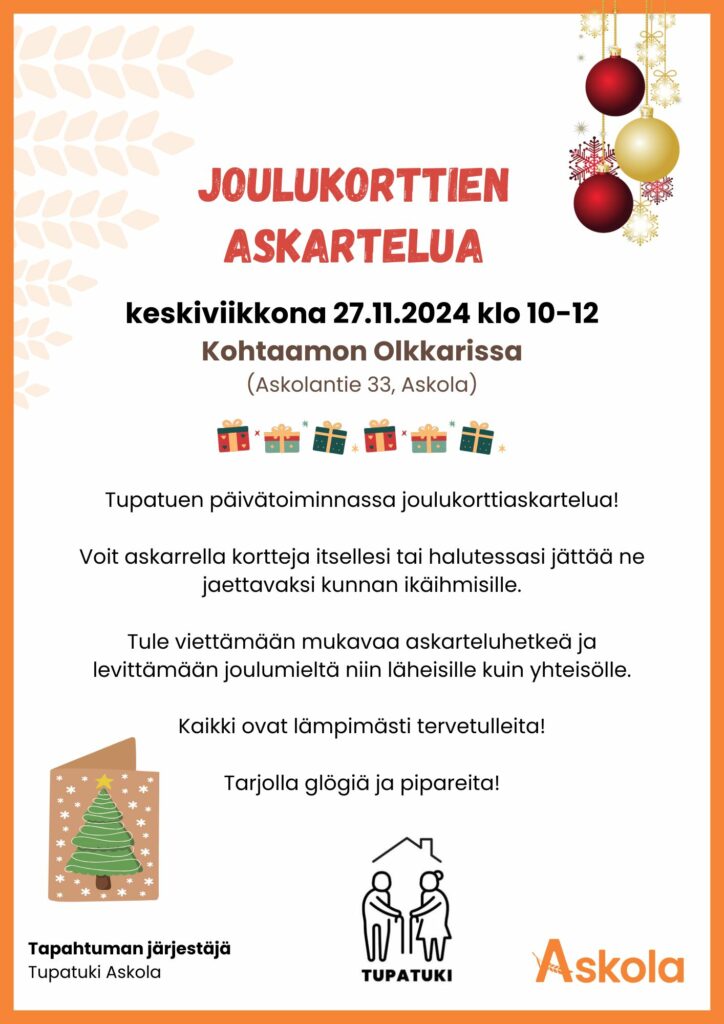 mainos 27.11. joulukorttien askartelusta