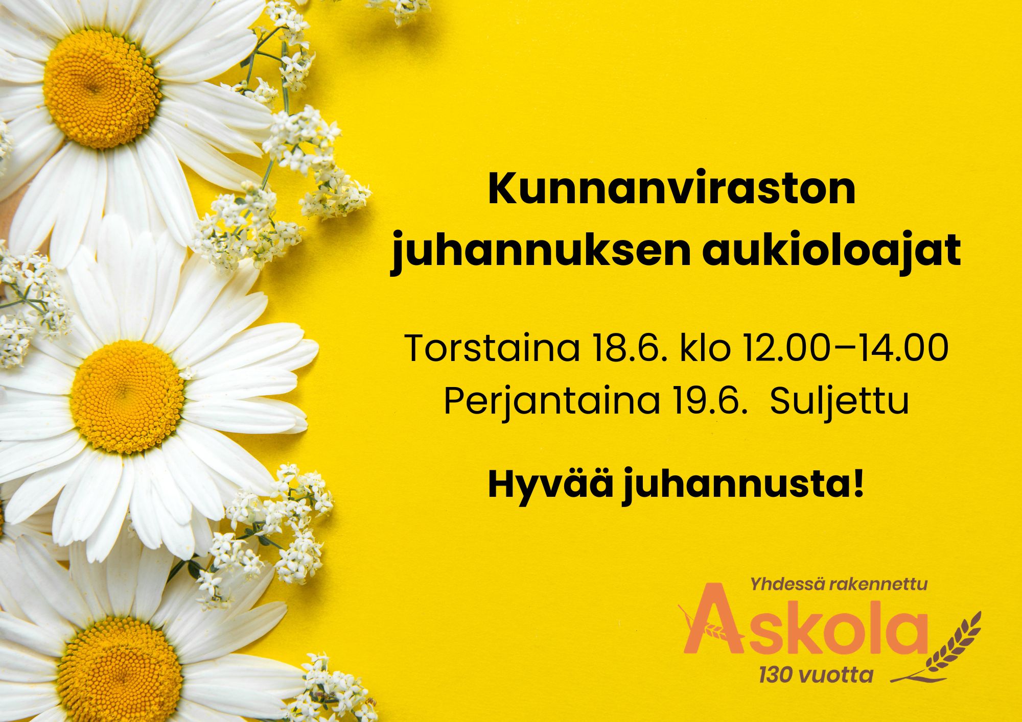 Kunnanviraston juhannuksen aukioloajat 2026
