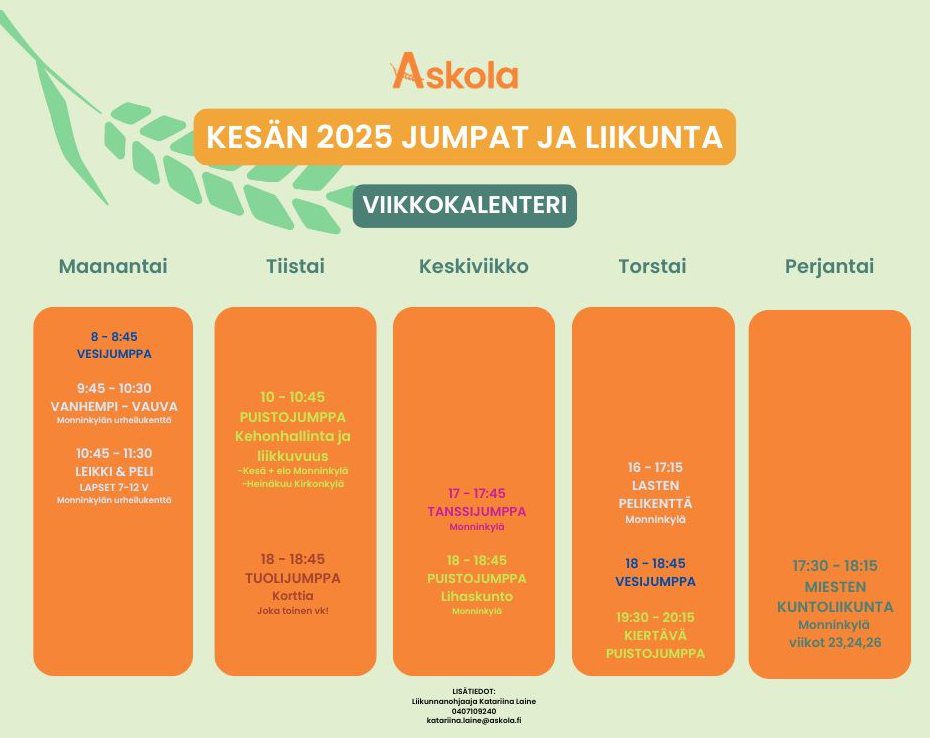 jumppa aikataulu kesä 2025